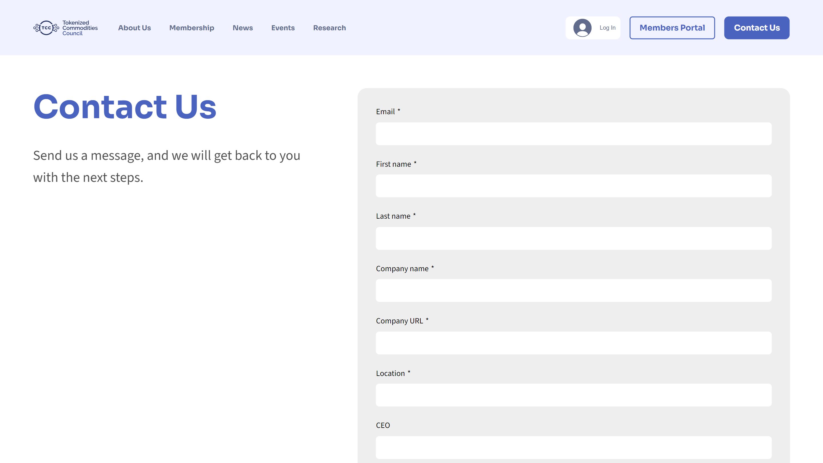 TCC Website — Contact Page with Form